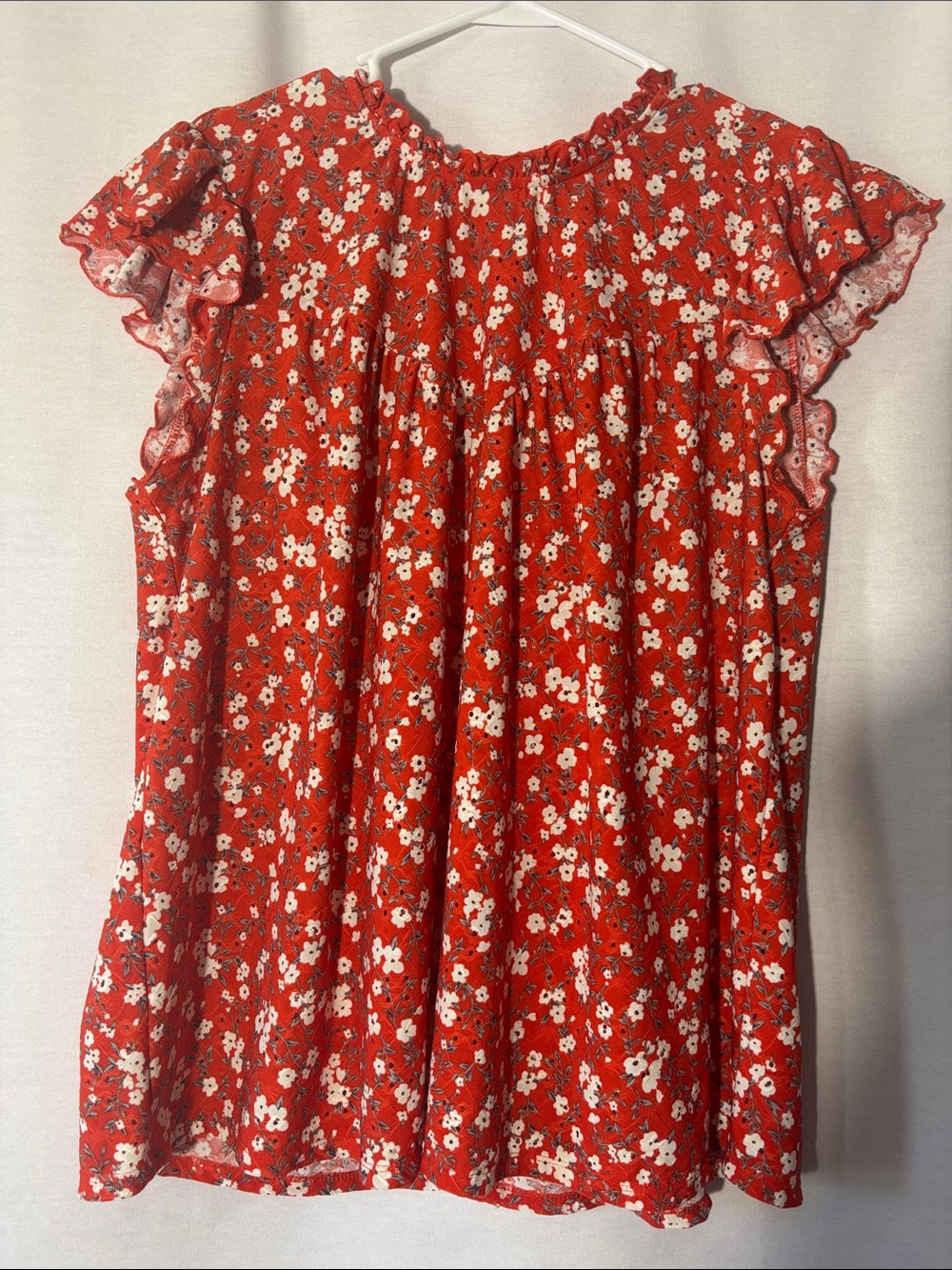 Indigo Rose Women’s Red Floral Ruffle Sleeve Blouse